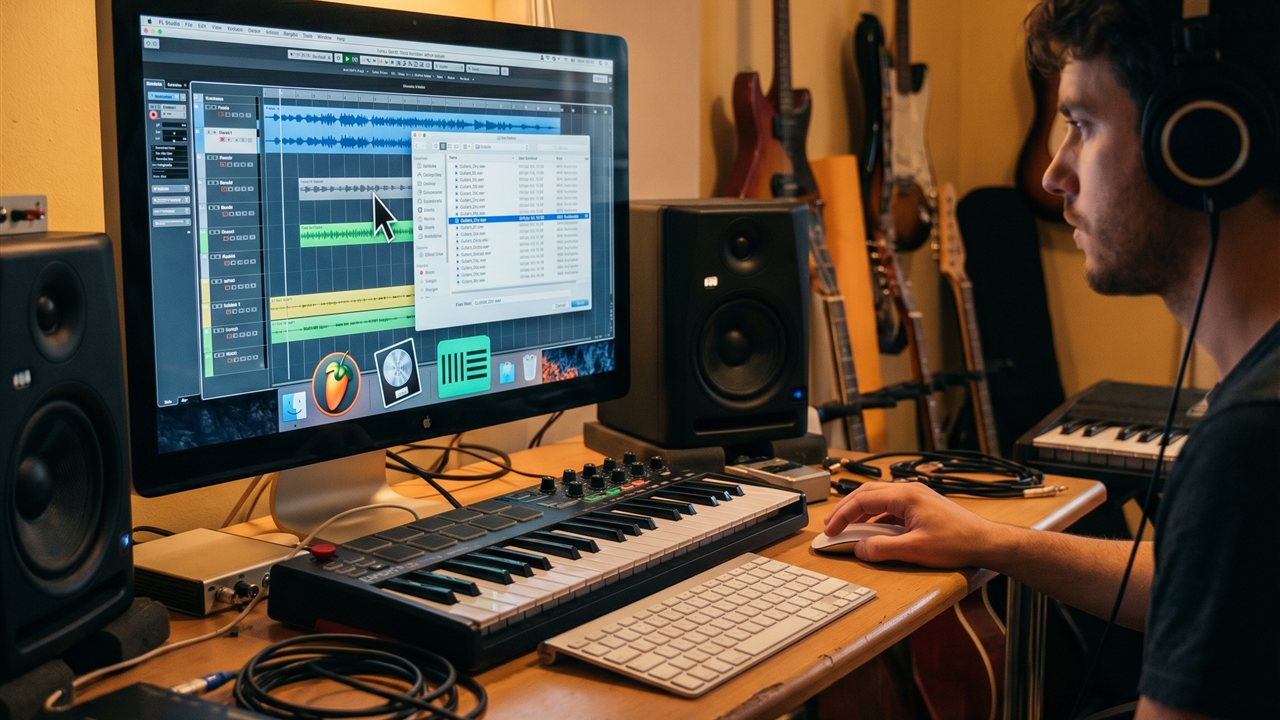 Artist recording vocals over beats in DAW